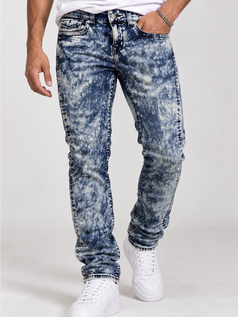 True Religion Rocco Relaxed Skinny Jeans Men’s 32 Blue Acid Wash Rocco Flap